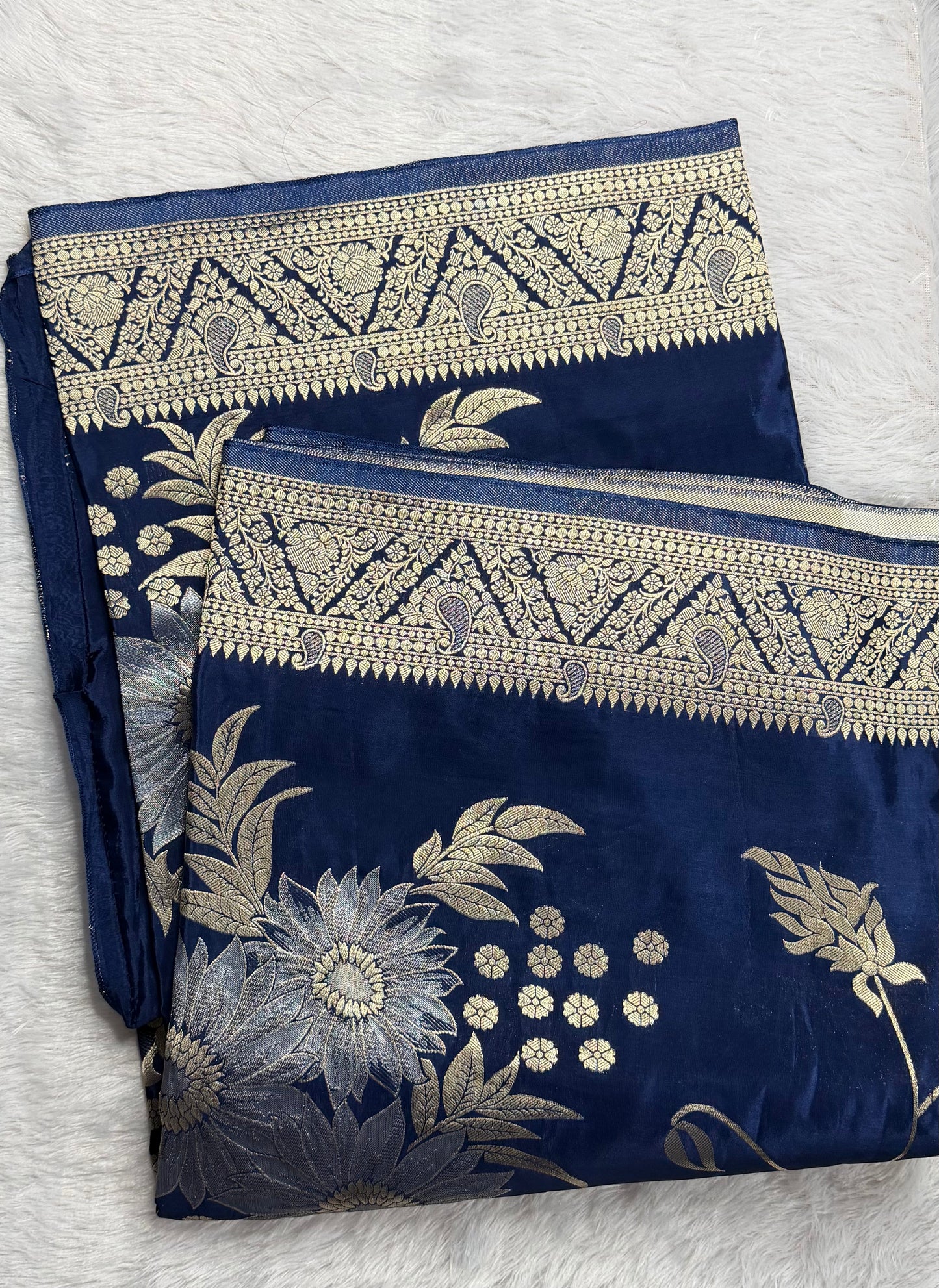 LABH-UG06 DEEP NAVY BLUE RUSSIAN CREPE  SILK SAREE.