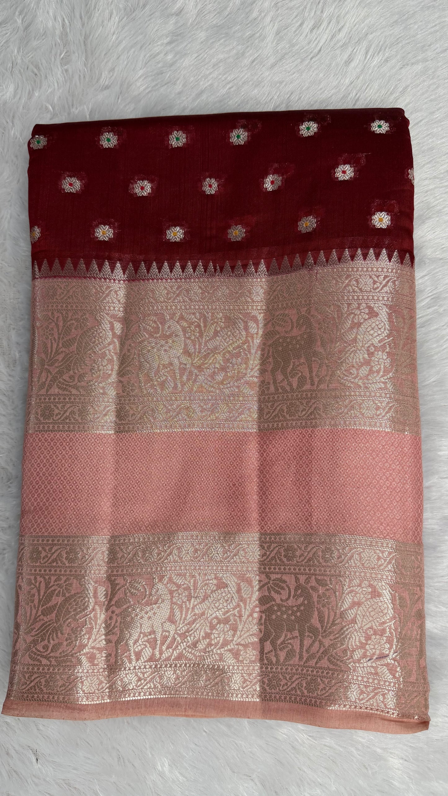 LABH-UG03 BRICK RED PURE RAW MANGO SILK SAREE.