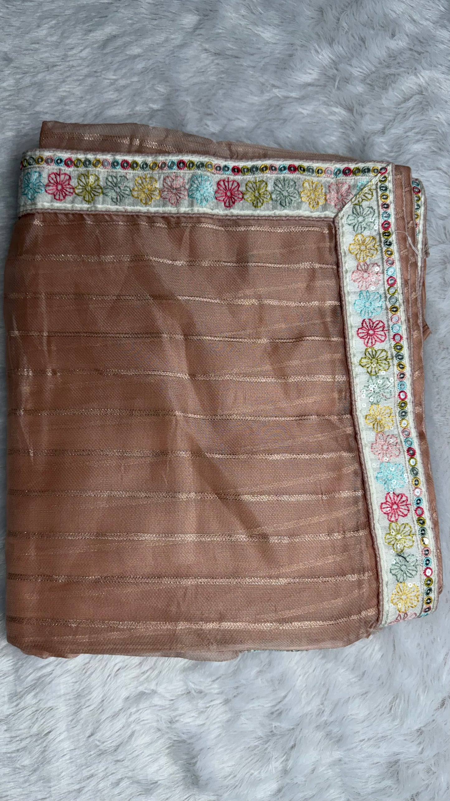 PEACH SOFT NET SAREE WITH DESIGNER BLOUSE