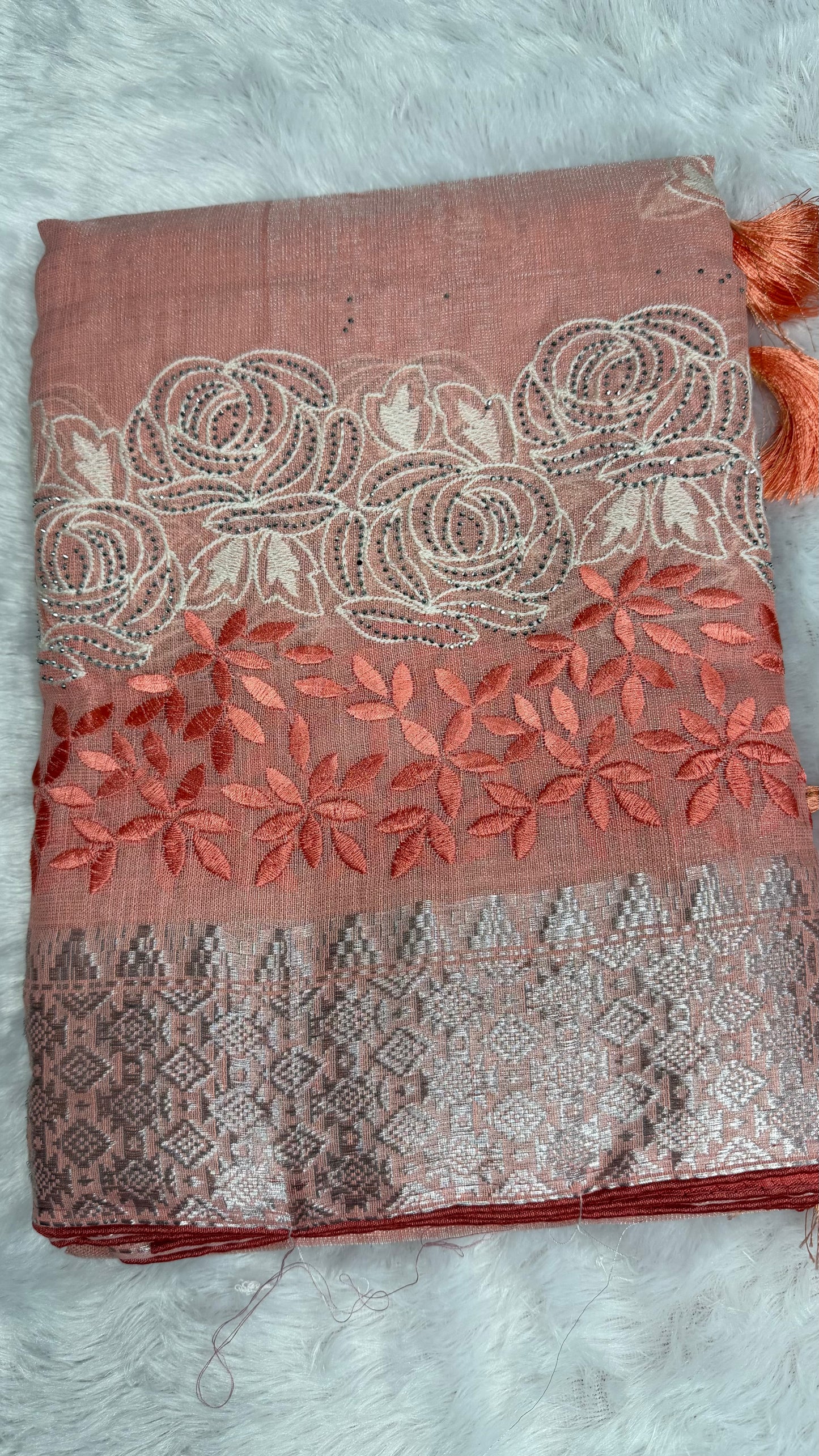 PEACH LINEN COTTON WITH RUNNING BLOUSE.