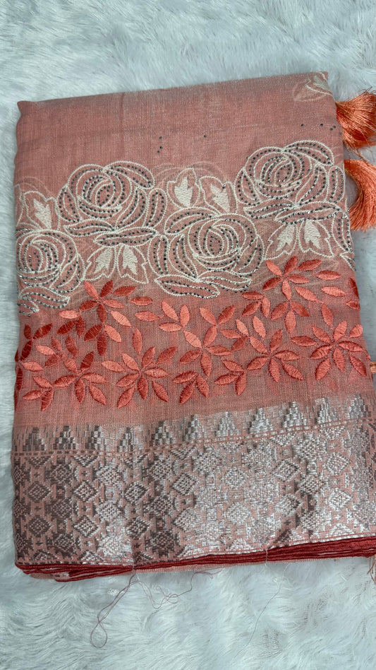 PEACH LINEN COTTON WITH RUNNING BLOUSE.