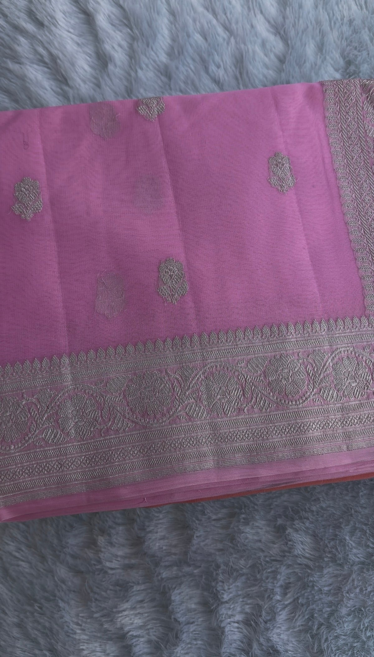 Pink Pure Banarasi  Khaddi Chiffon.