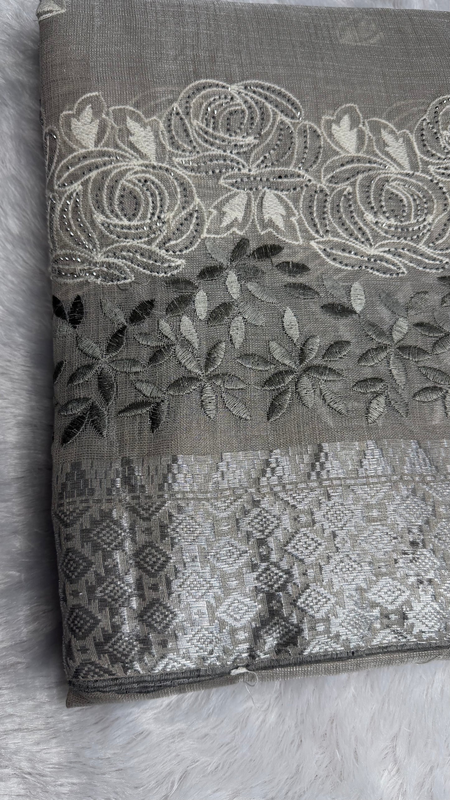 GREY LINEN COTTON SAREE WITH RUNNING BLOUSE