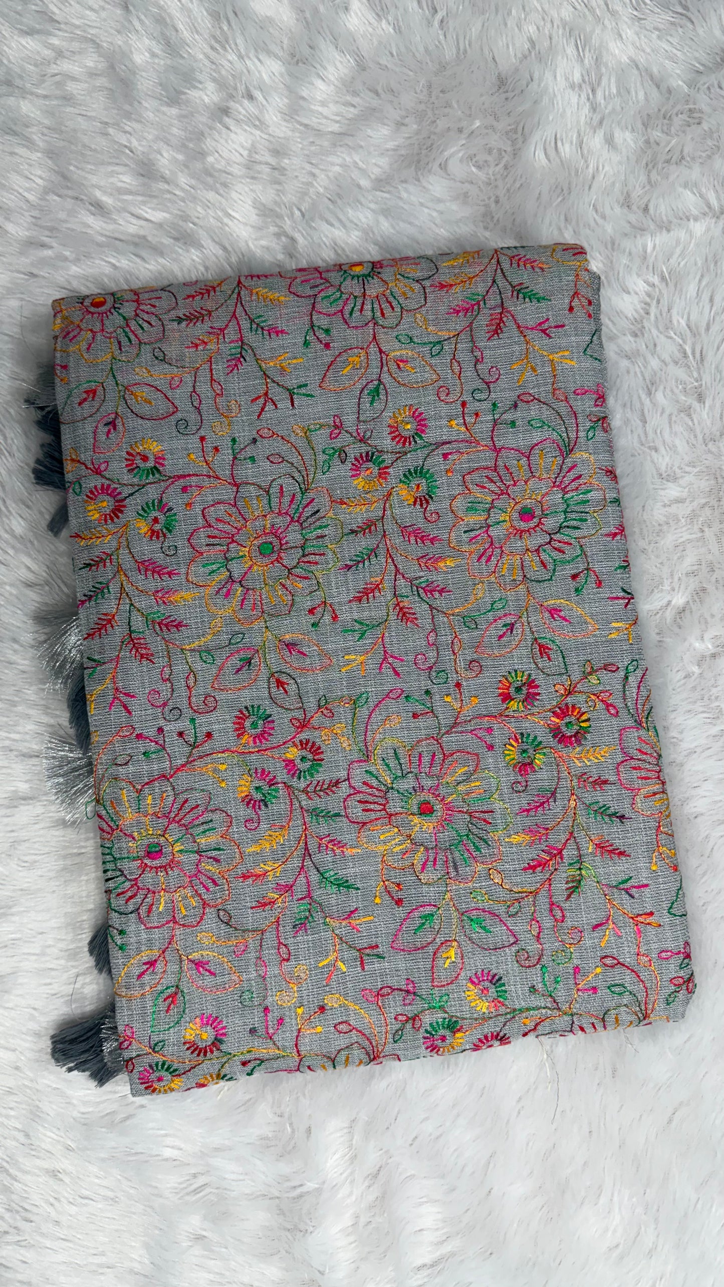 GERY LINEN COTTON WITH PASHMINA EMBROIDERY.