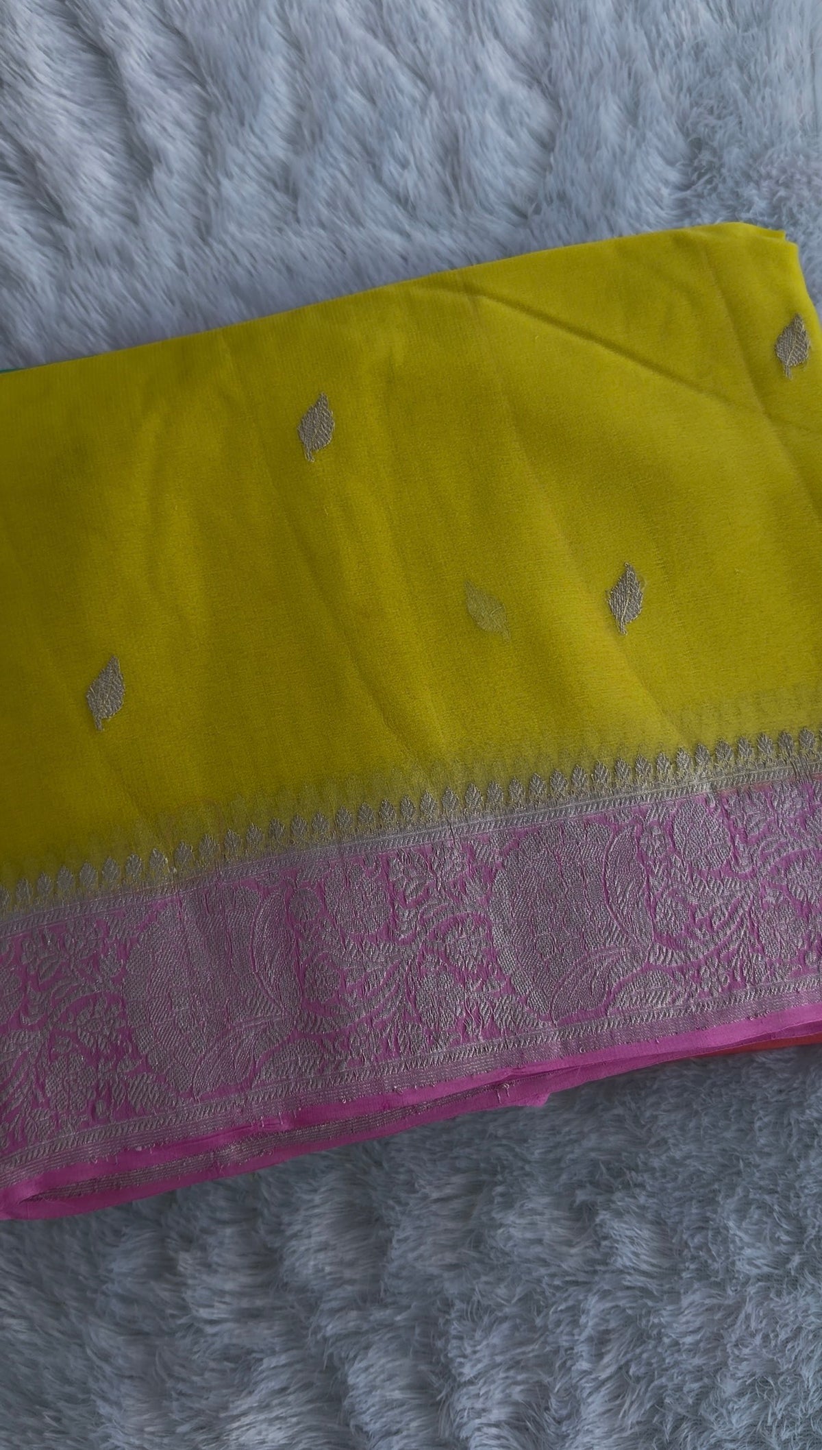 Yellow and Pink Pure Banarasi  Khaddi Chiffon.