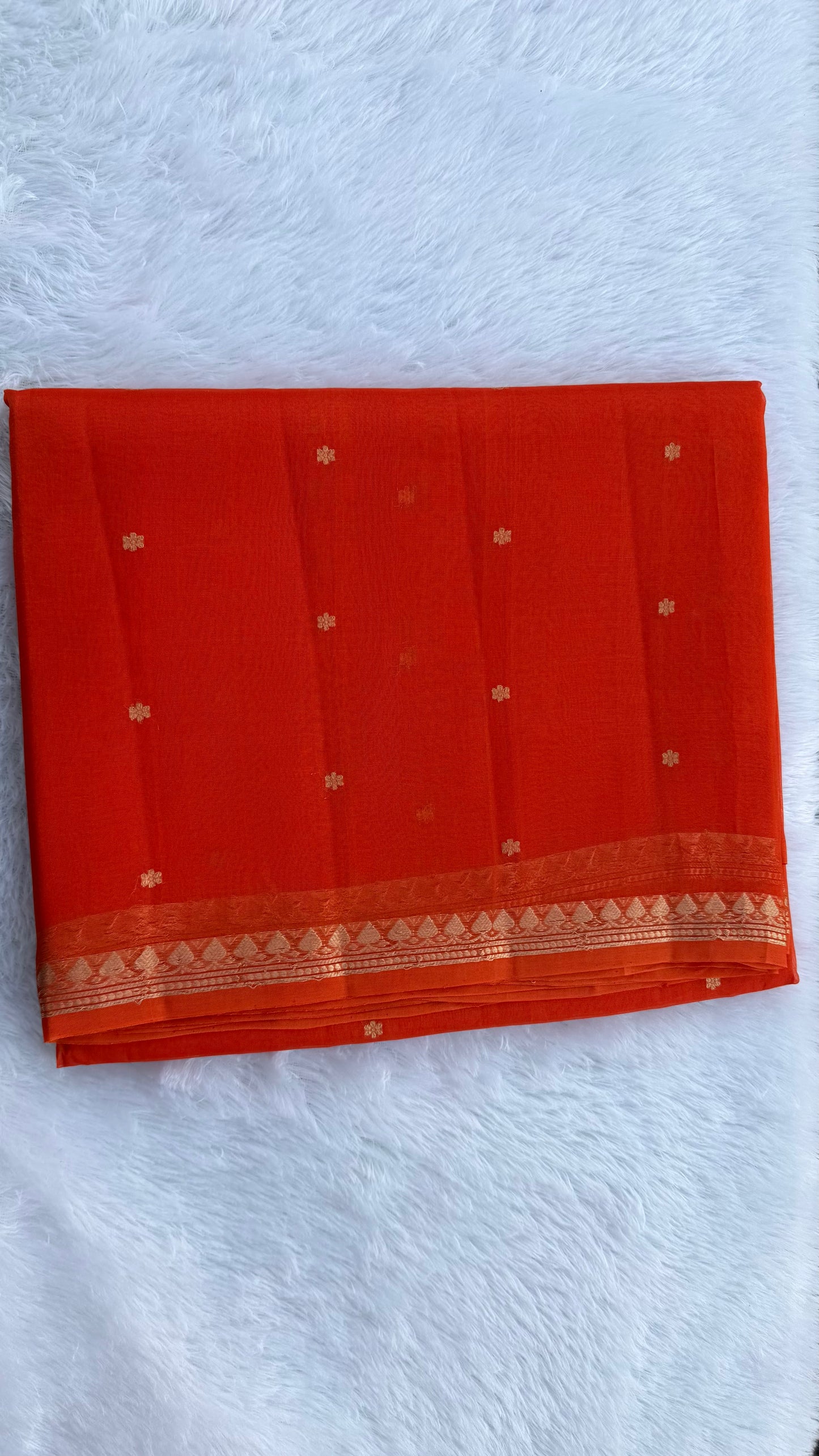 Bright Orange Banarasi Pure Kora Silk.