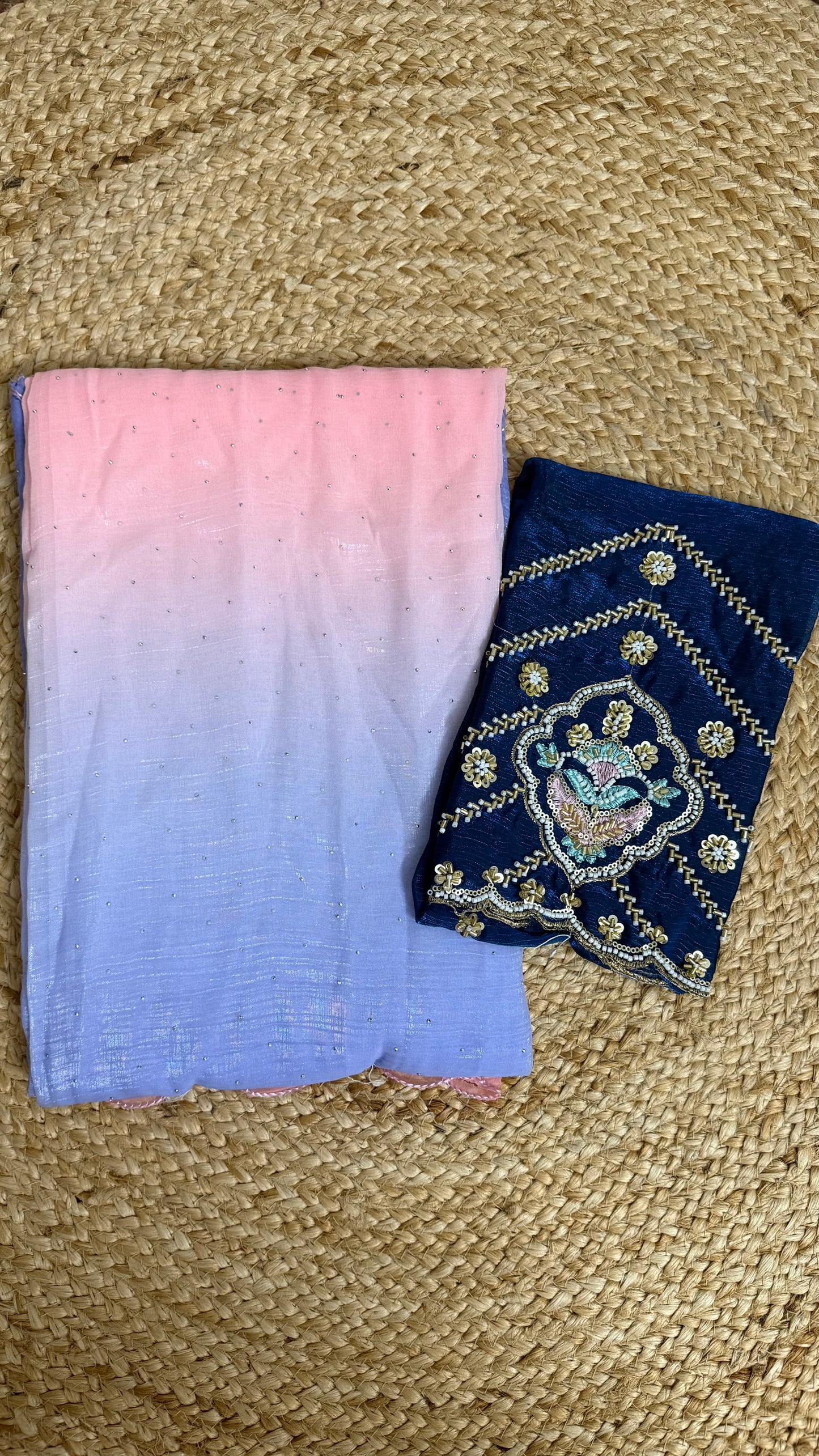 FANCY DUAL TONE PINK & BLUE PARTY WEAR SAREE