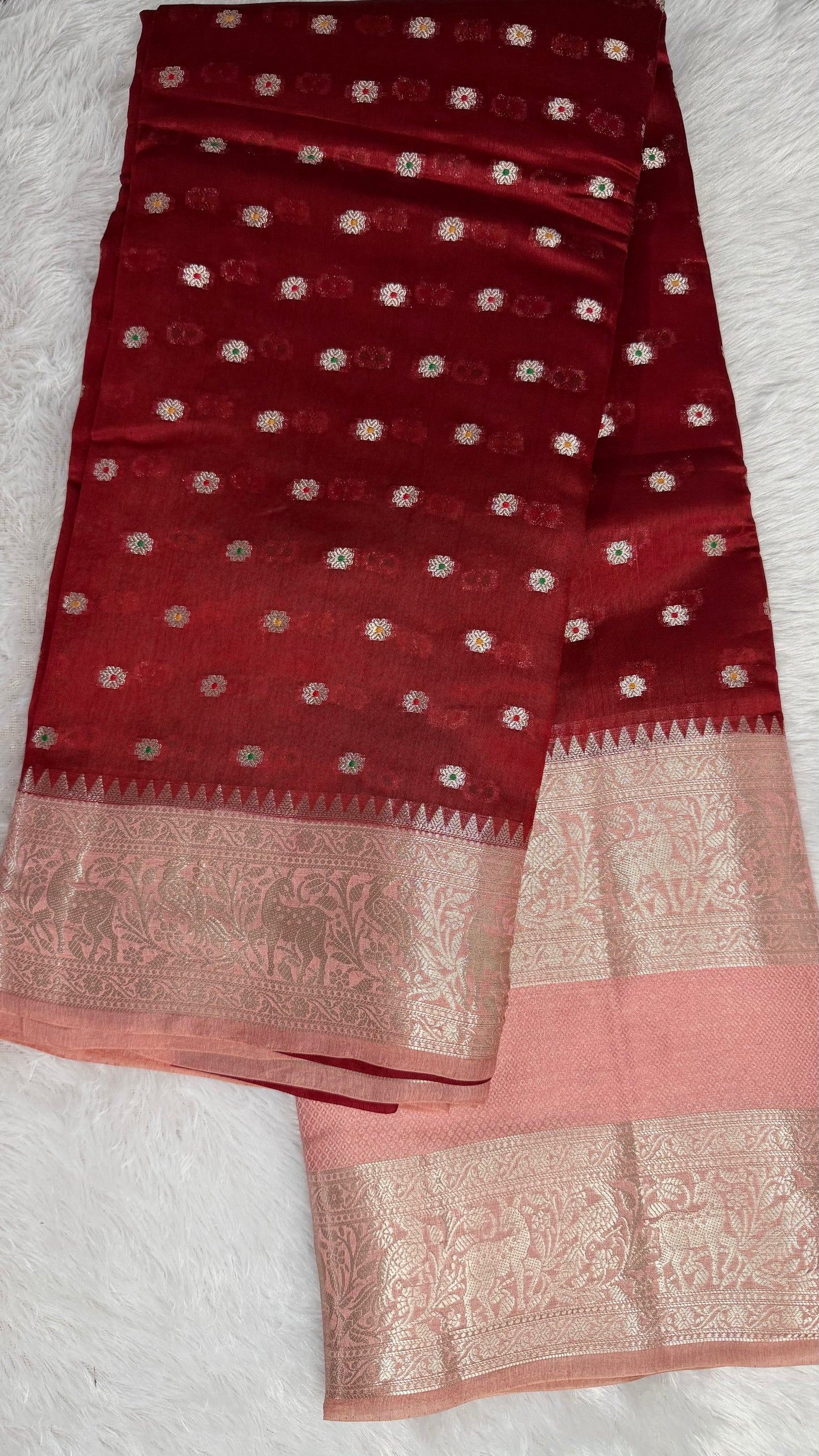 LABH-UG03 BRICK RED PURE RAW MANGO SILK SAREE.