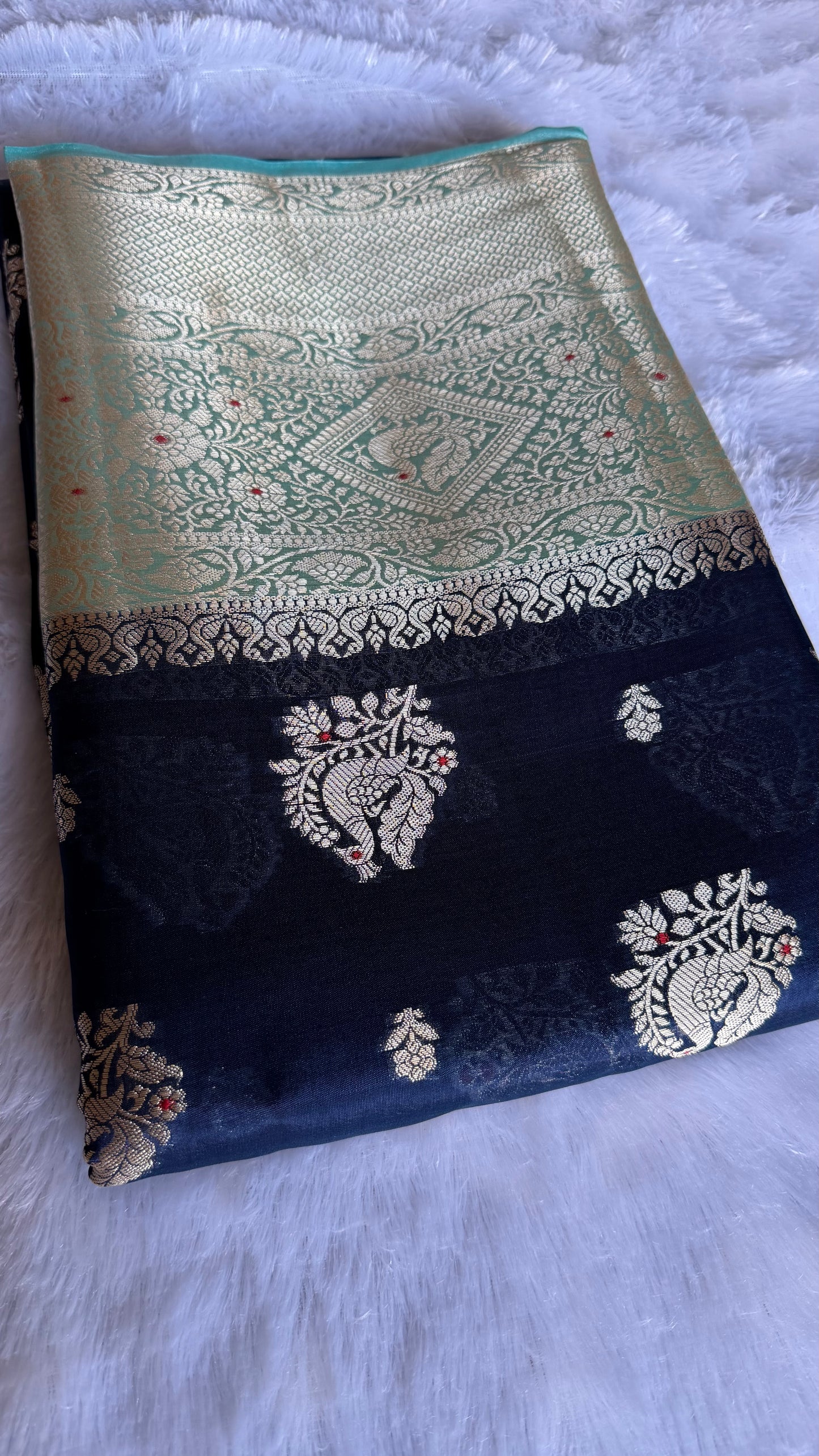 LABH-UG01 DEEP NAVY BLUE PURE RAW MANGO SILK SAREE