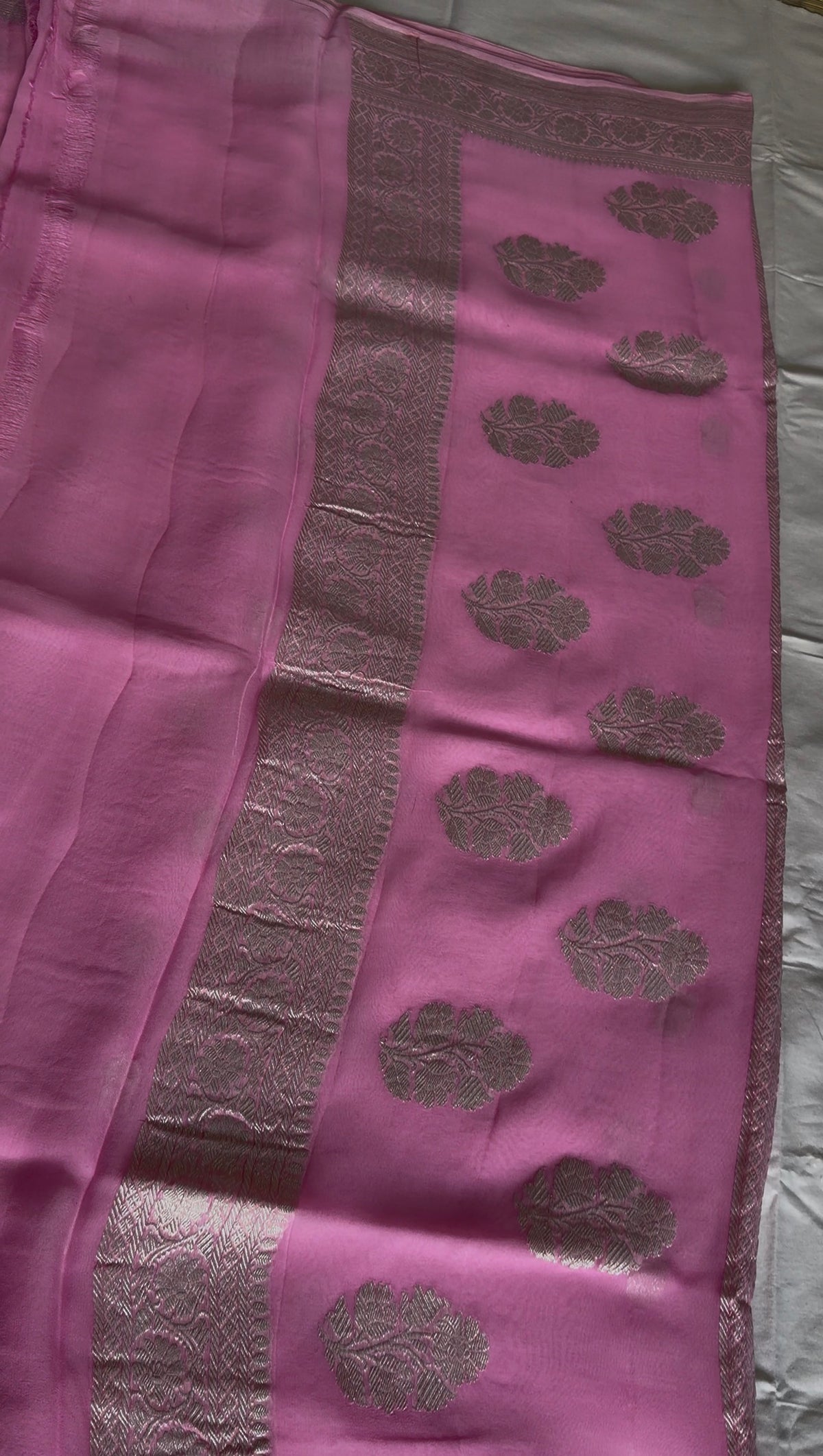 Pink Pure Banarasi  Khaddi Chiffon.