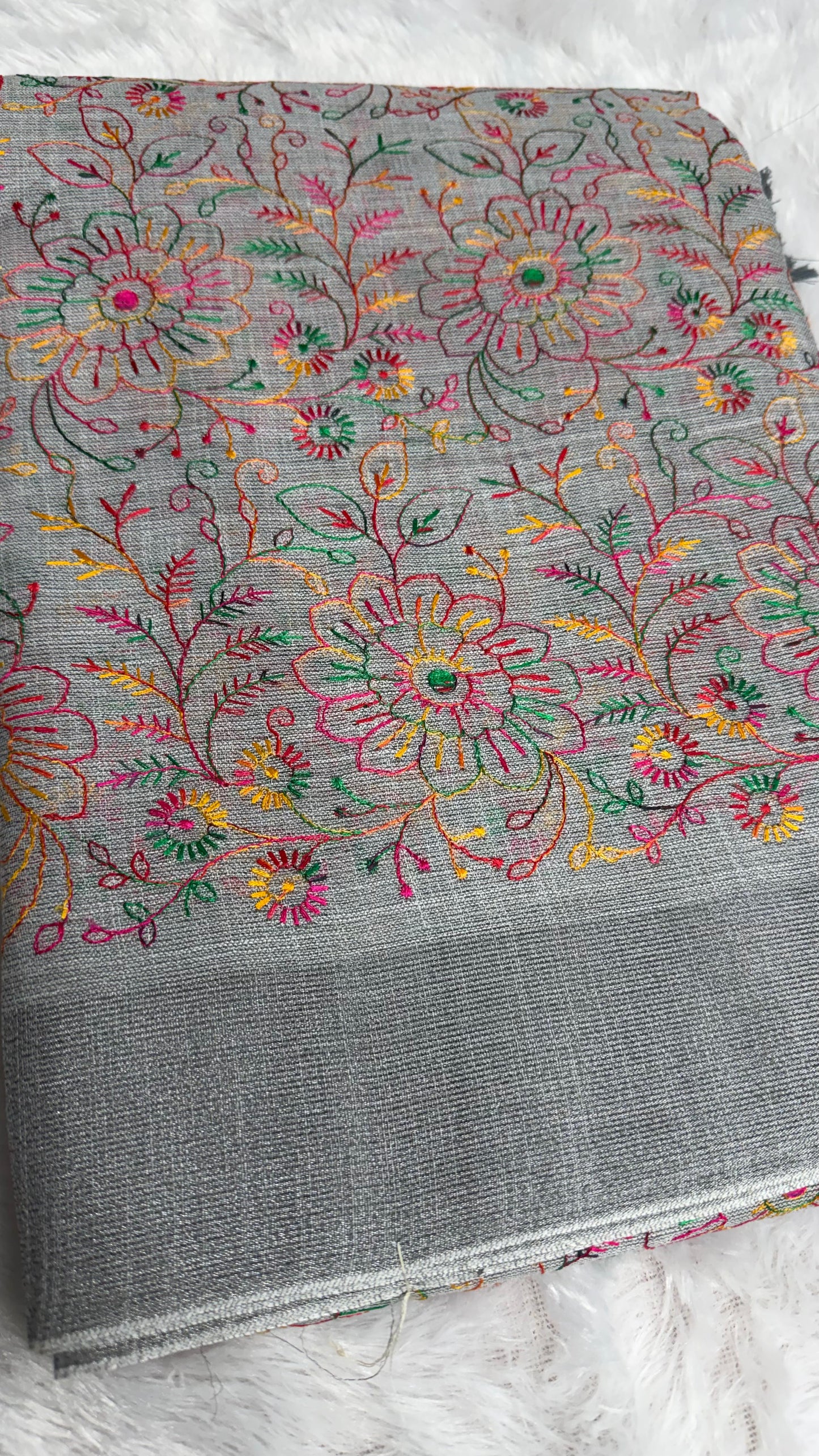 GERY LINEN COTTON WITH PASHMINA EMBROIDERY.