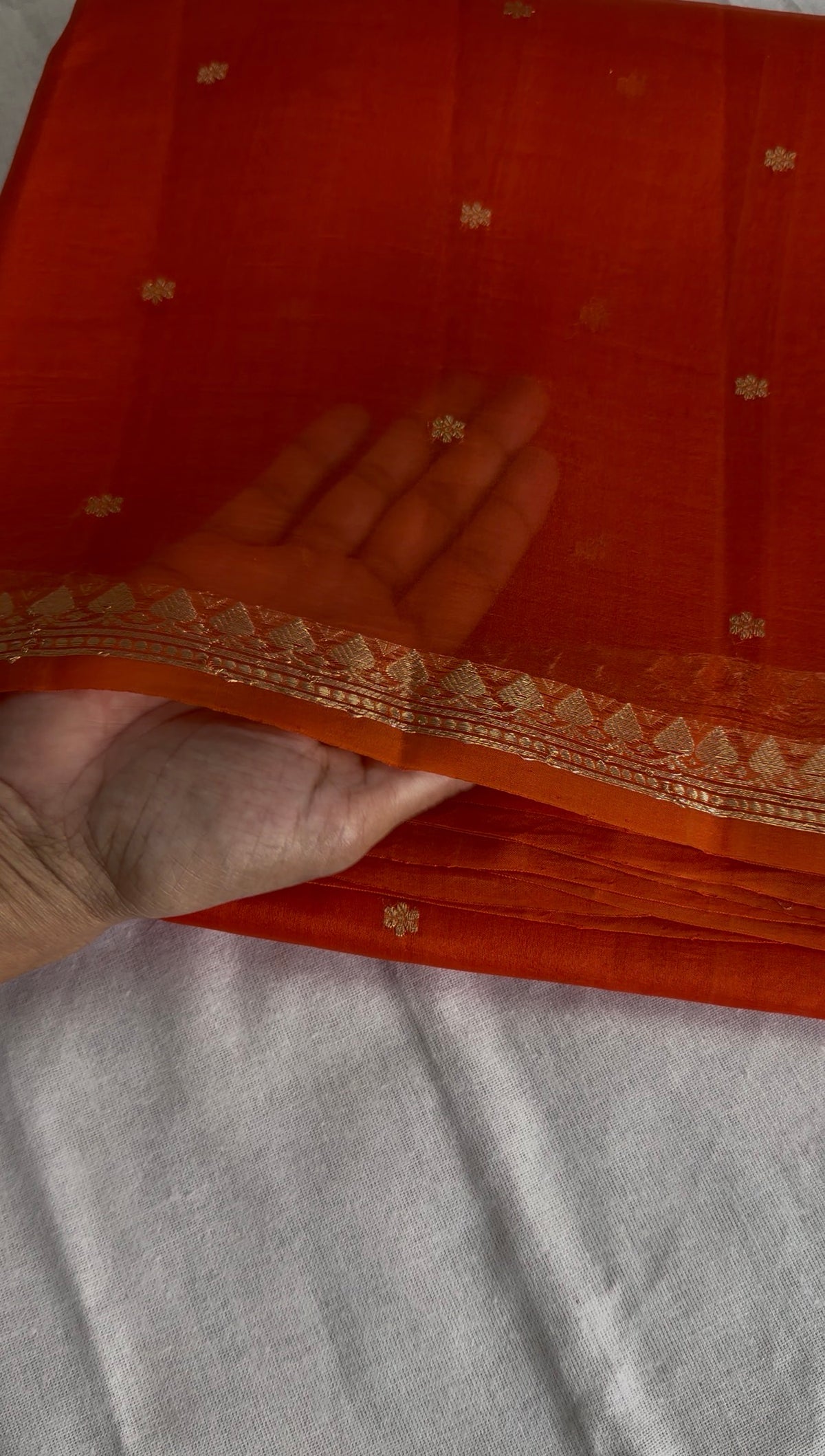 Bright Orange Banarasi Pure Kora Silk.