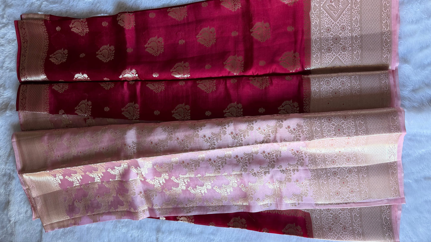 LABH-UG01 RANI PINK PURE RAW MANGO SILK SAREE