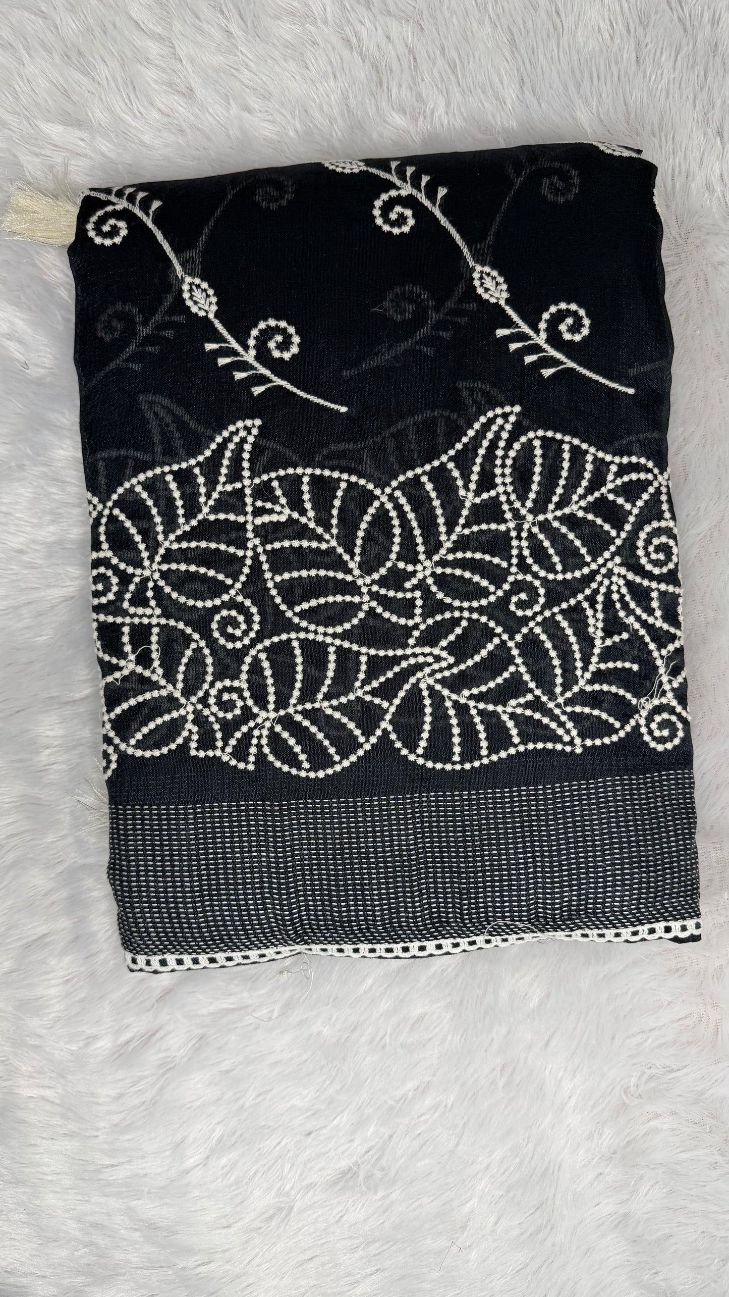 DARK BLUE SEMI TUSSAR SILK SAREE WITH LEHARIYA EMBROIDARY.