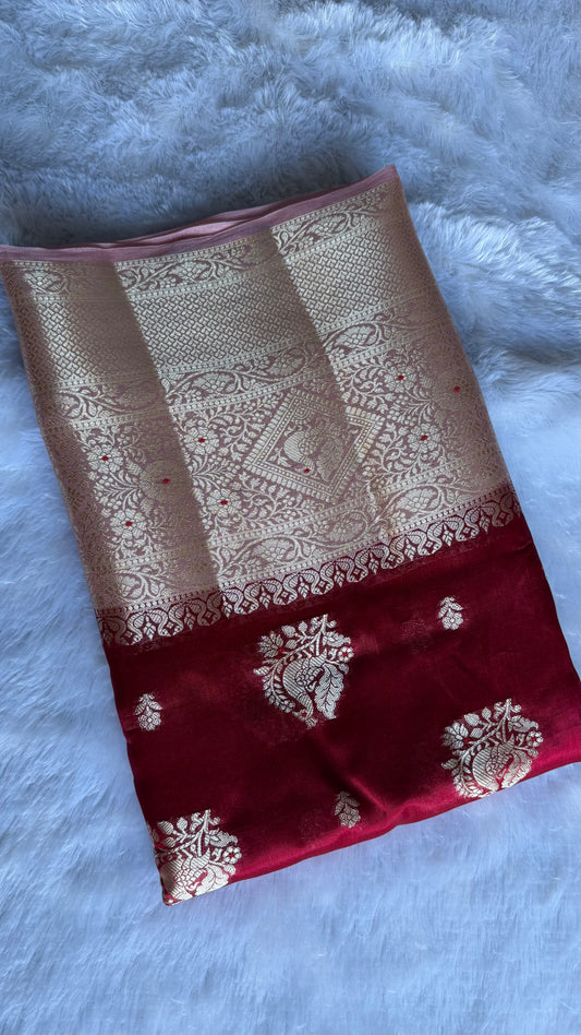 LABH-UG01 RANI PINK PURE RAW MANGO SILK SAREE