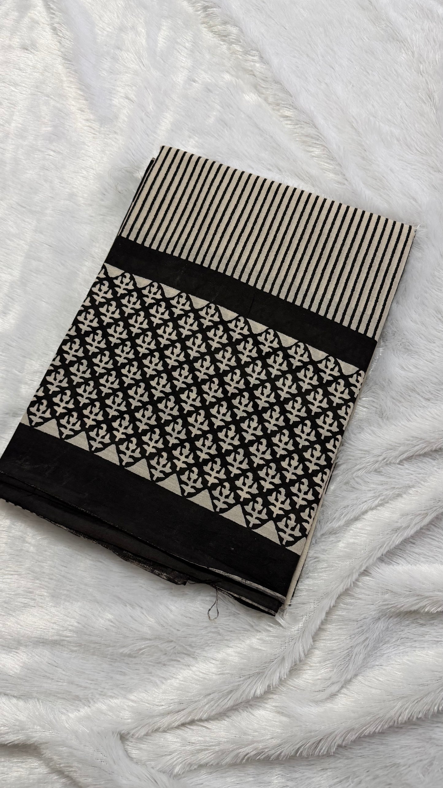 Black & White Hand-Block Printed Pure Jaipur Cotton