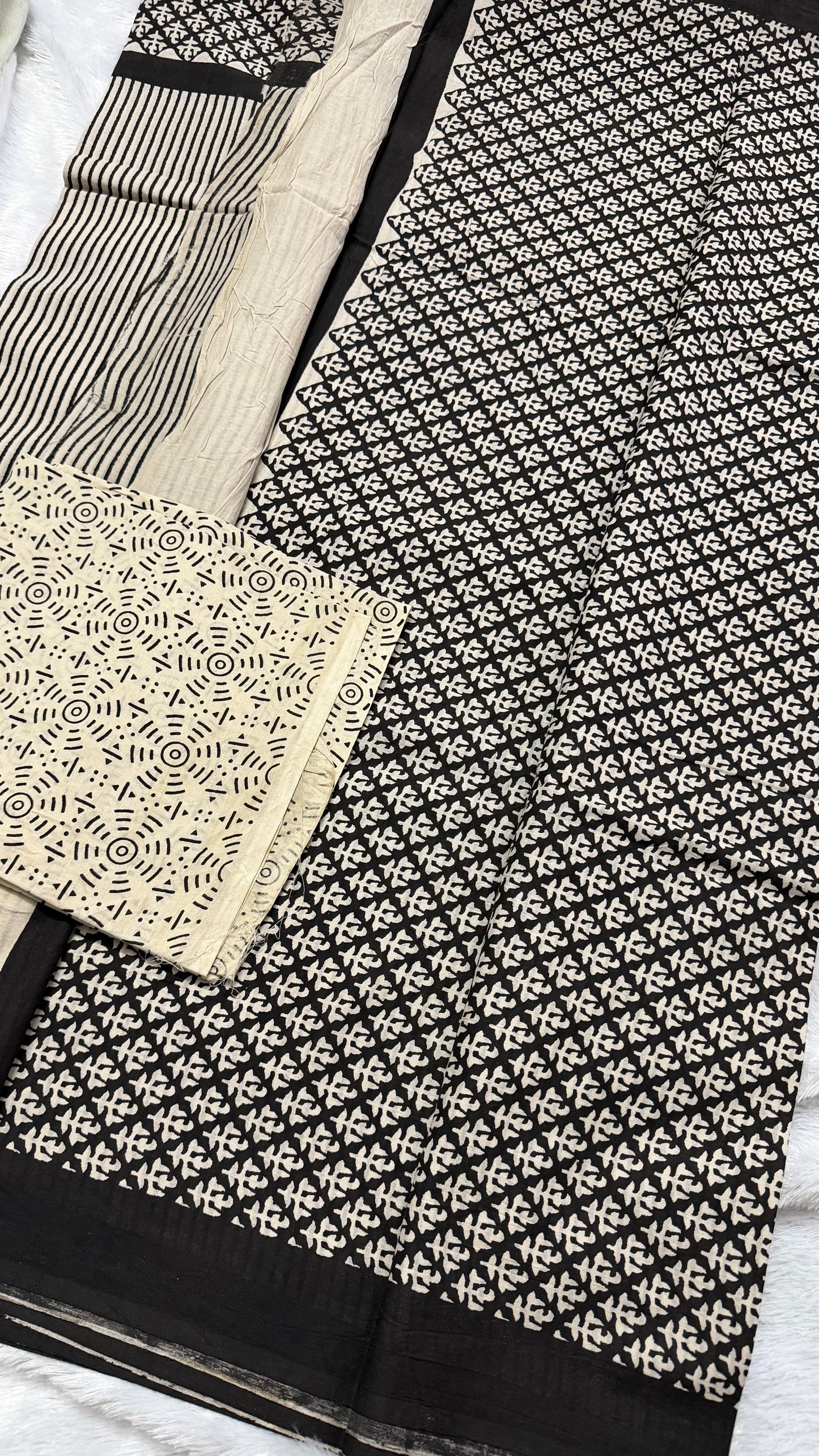 Black & White Hand-Block Printed Pure Jaipur Cotton