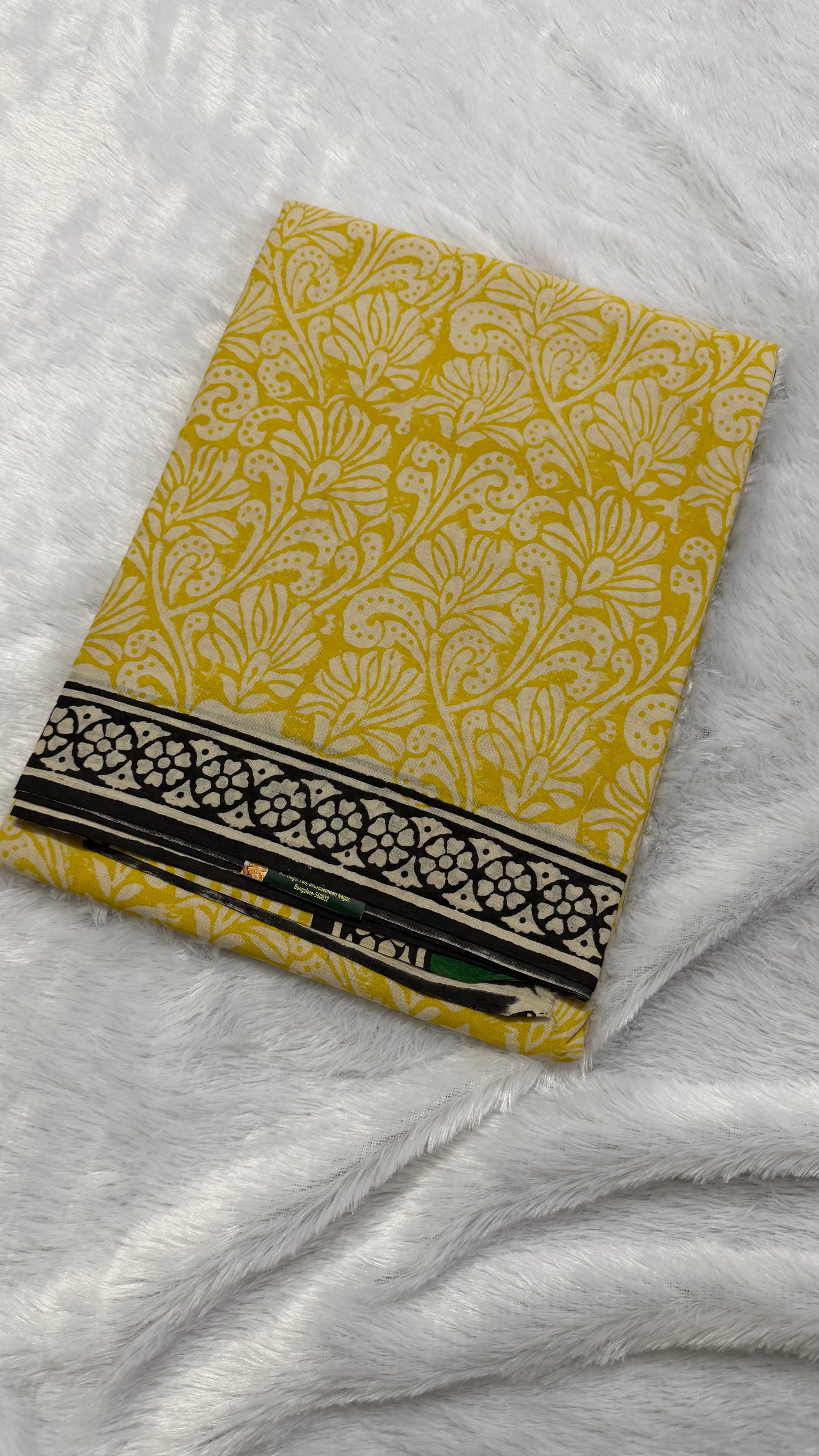 Yellow & Black Hand-Block Printed Pure Jaipur Cotton