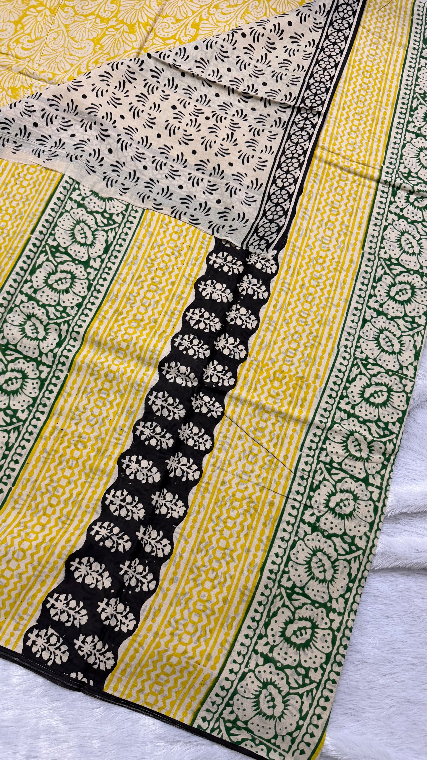 Yellow & Black Hand-Block Printed Pure Jaipur Cotton