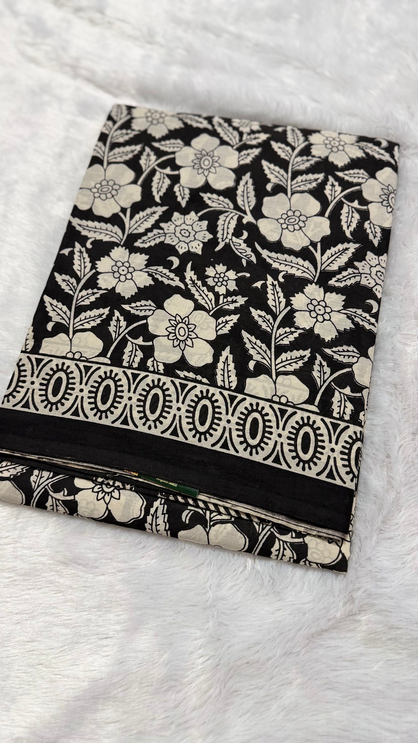 Black & White Floral Hand-Block Printed Pure Jaipur Cotton.