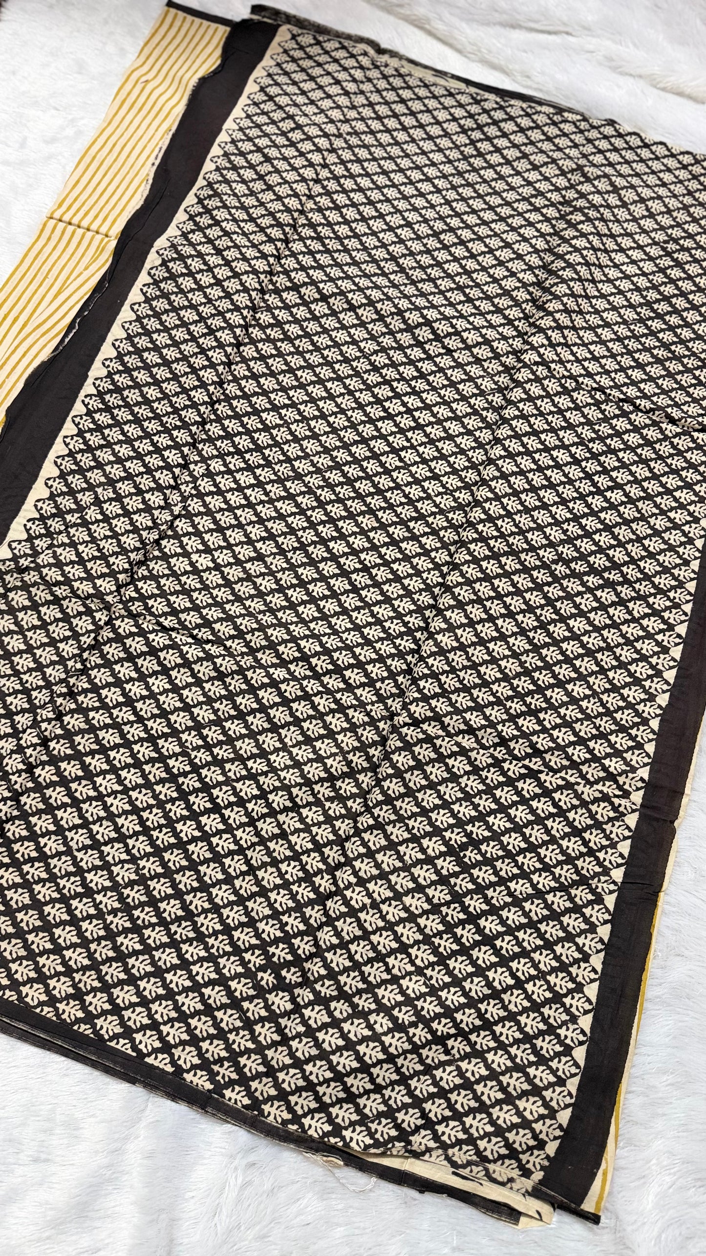 Yellow Stripes Hand-Block Printed Pure Jaipur Cotton