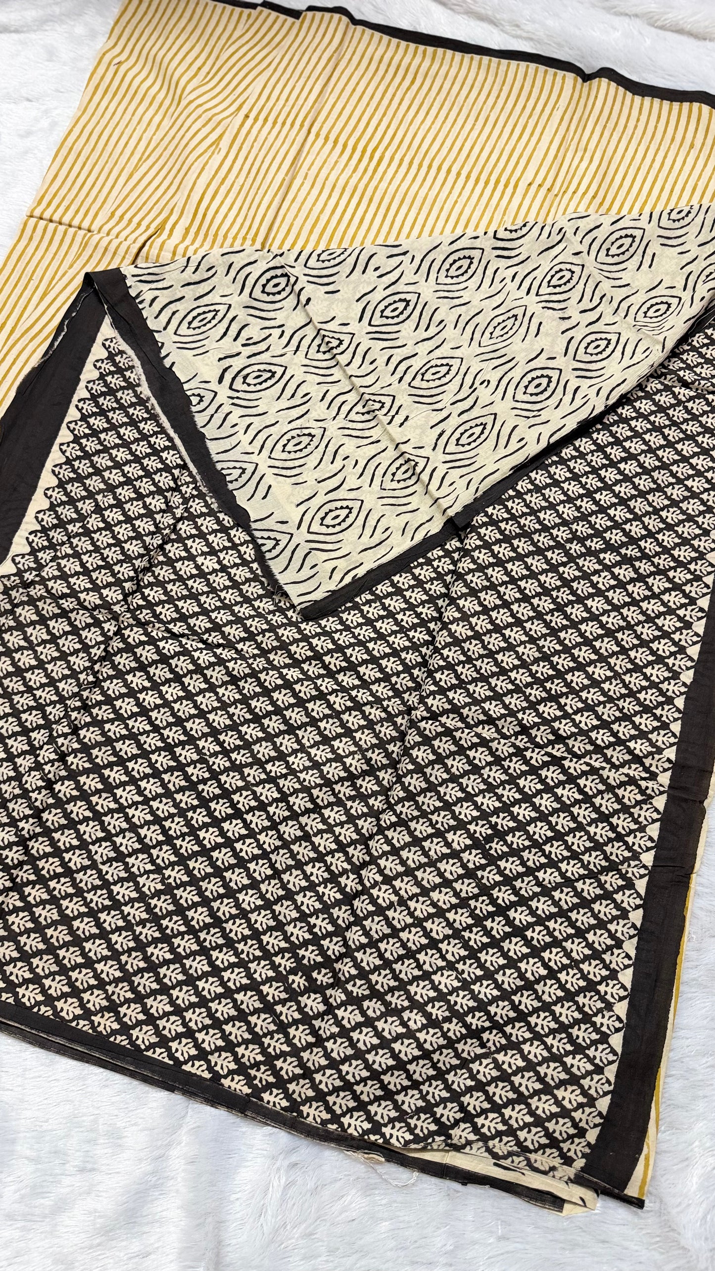 Yellow Stripes Hand-Block Printed Pure Jaipur Cotton