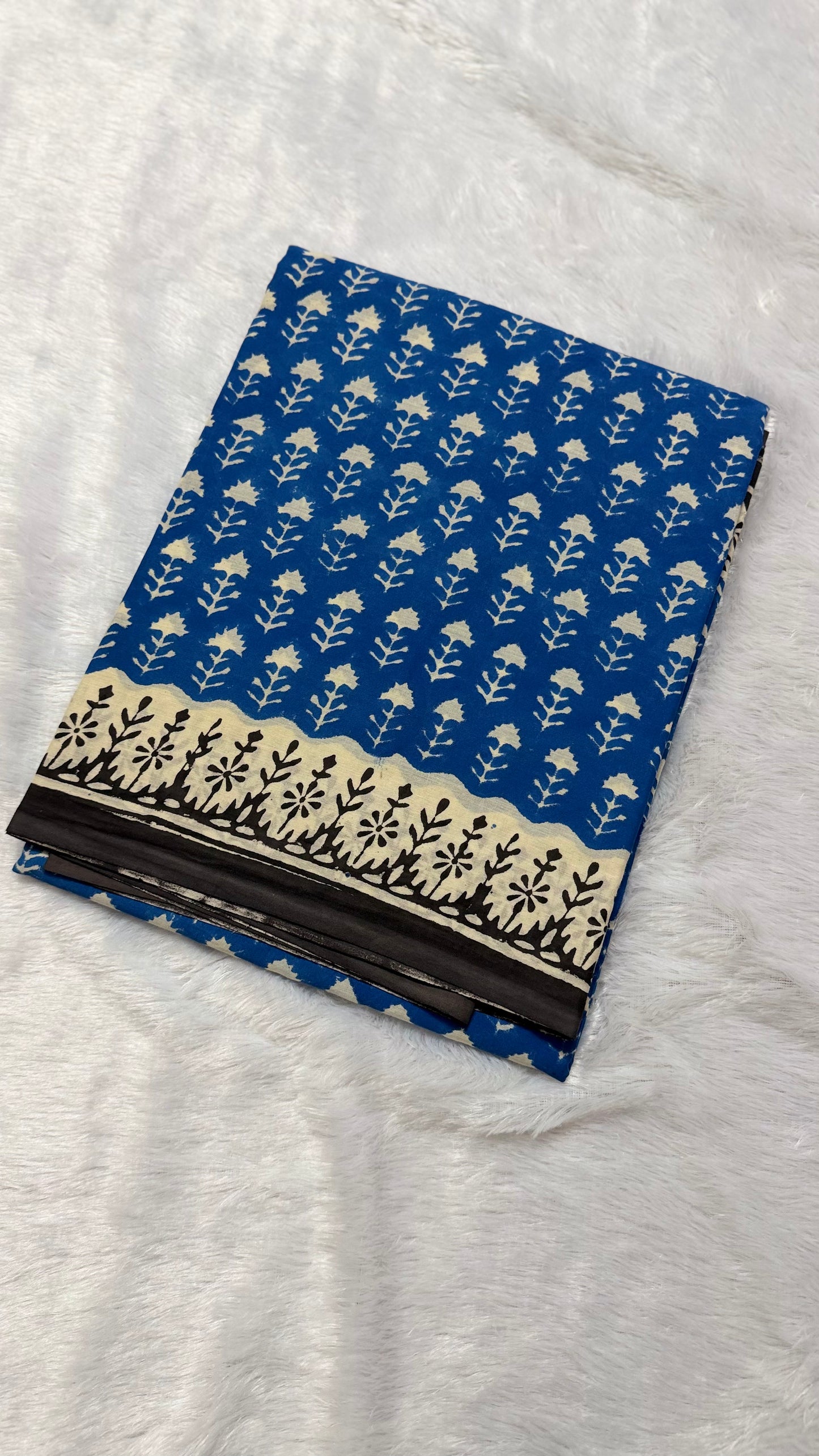 Bright Blue Hand-Block Printed Pure Jaipur Cotton