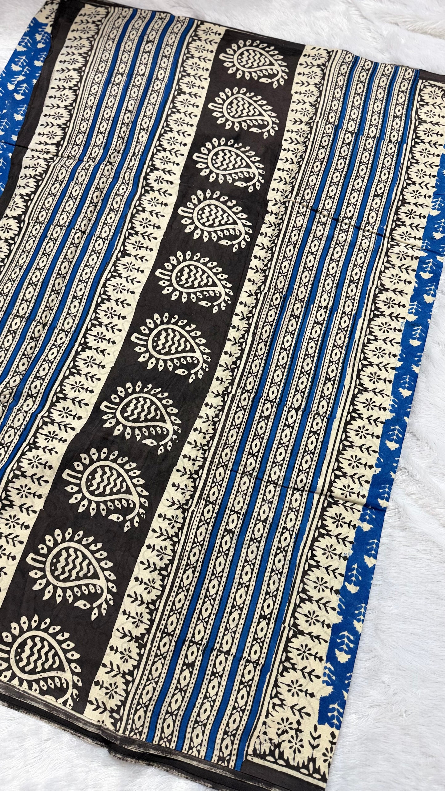 Bright Blue Hand-Block Printed Pure Jaipur Cotton