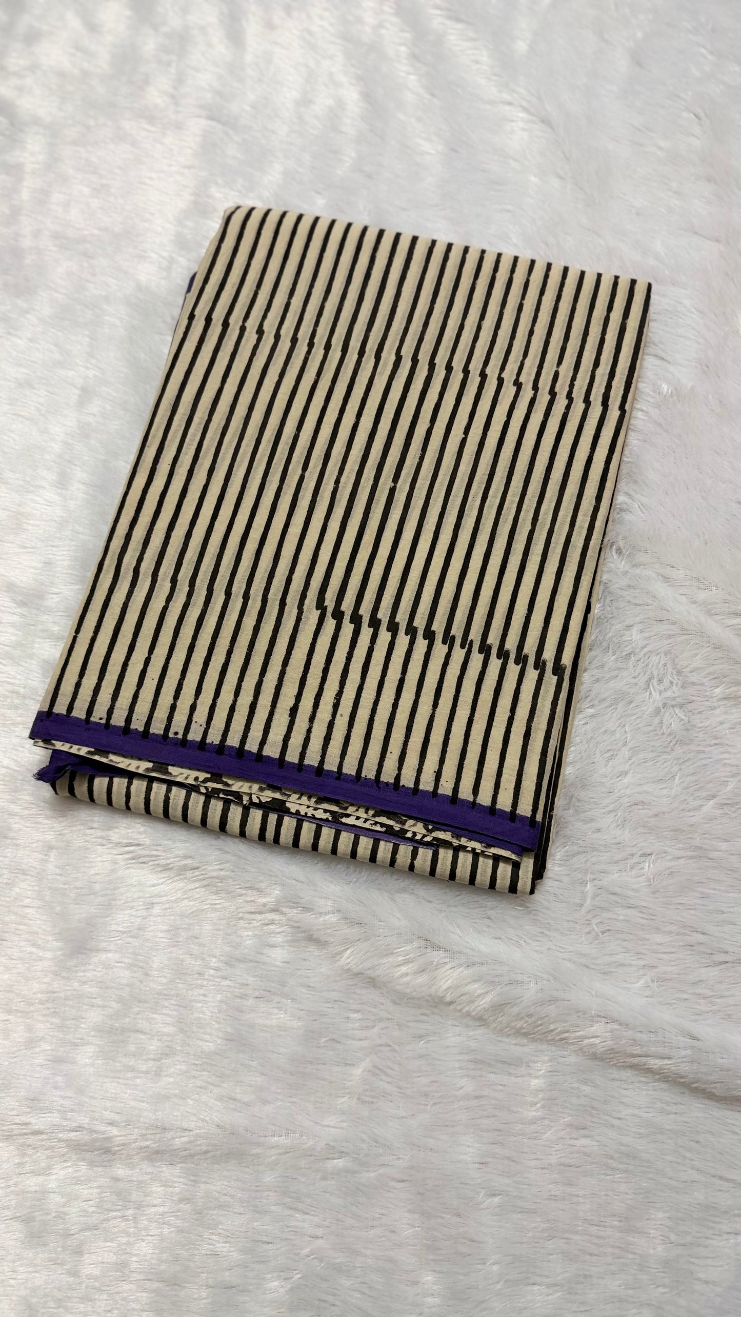 Black Stripe Hand-Block Printed Pure Jaipur Cotton