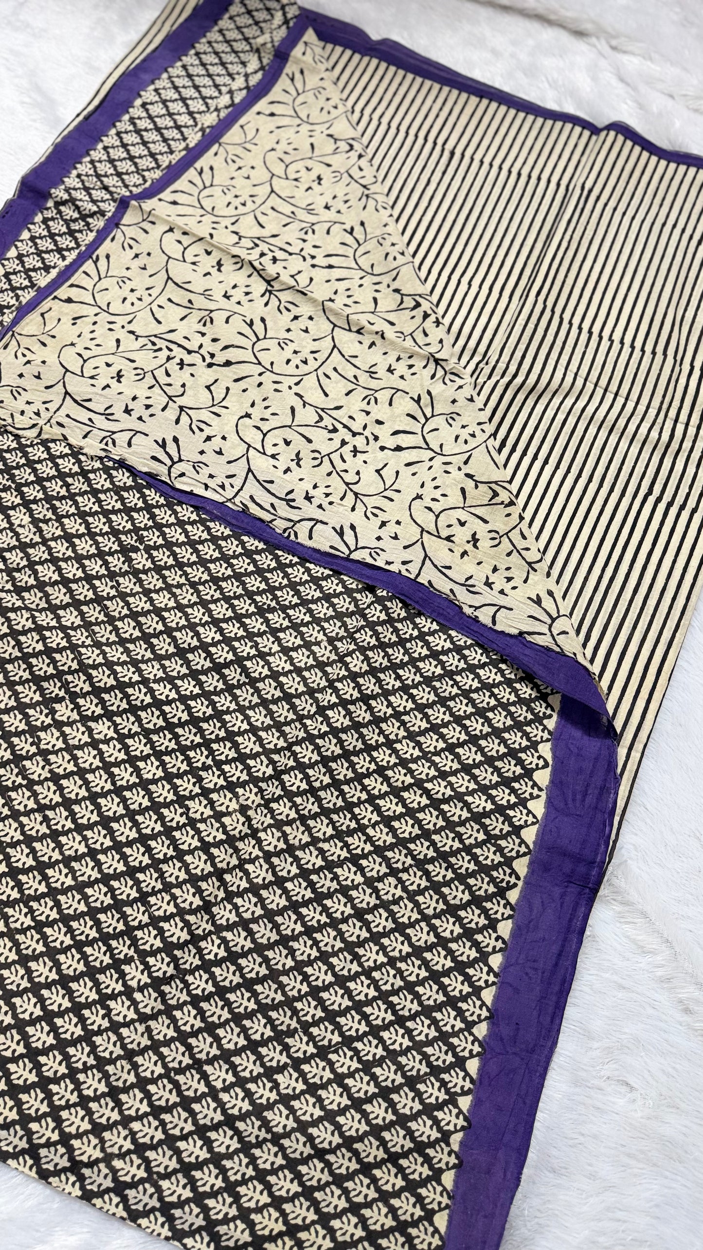 Black Stripe Hand-Block Printed Pure Jaipur Cotton