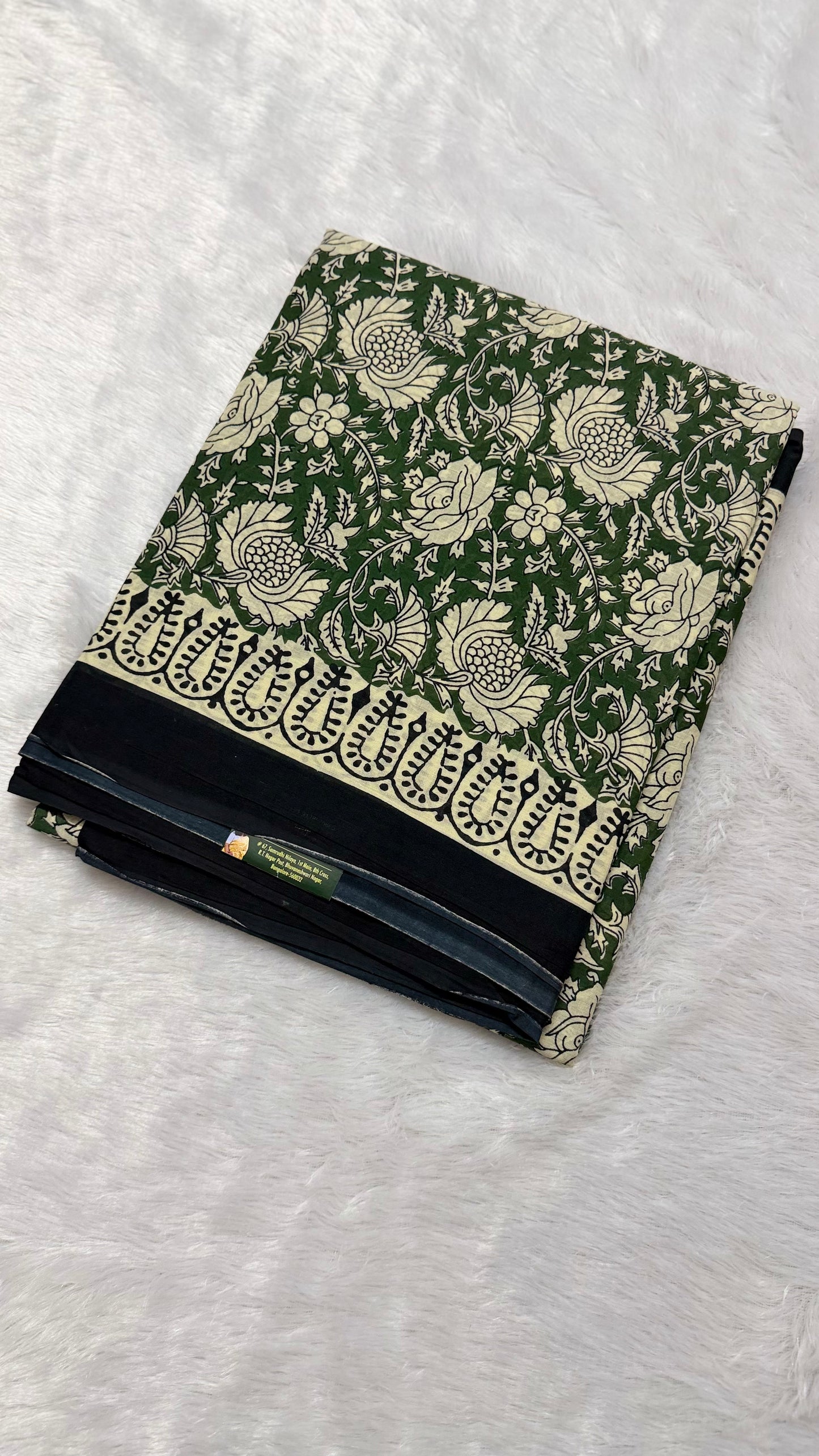 Bottle Green Floral Hand-Block Printed Pure Jaipur Cotton