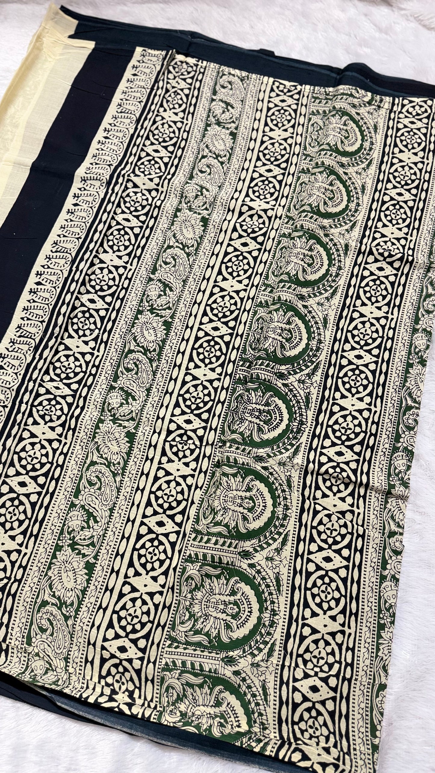 Bottle Green Floral Hand-Block Printed Pure Jaipur Cotton