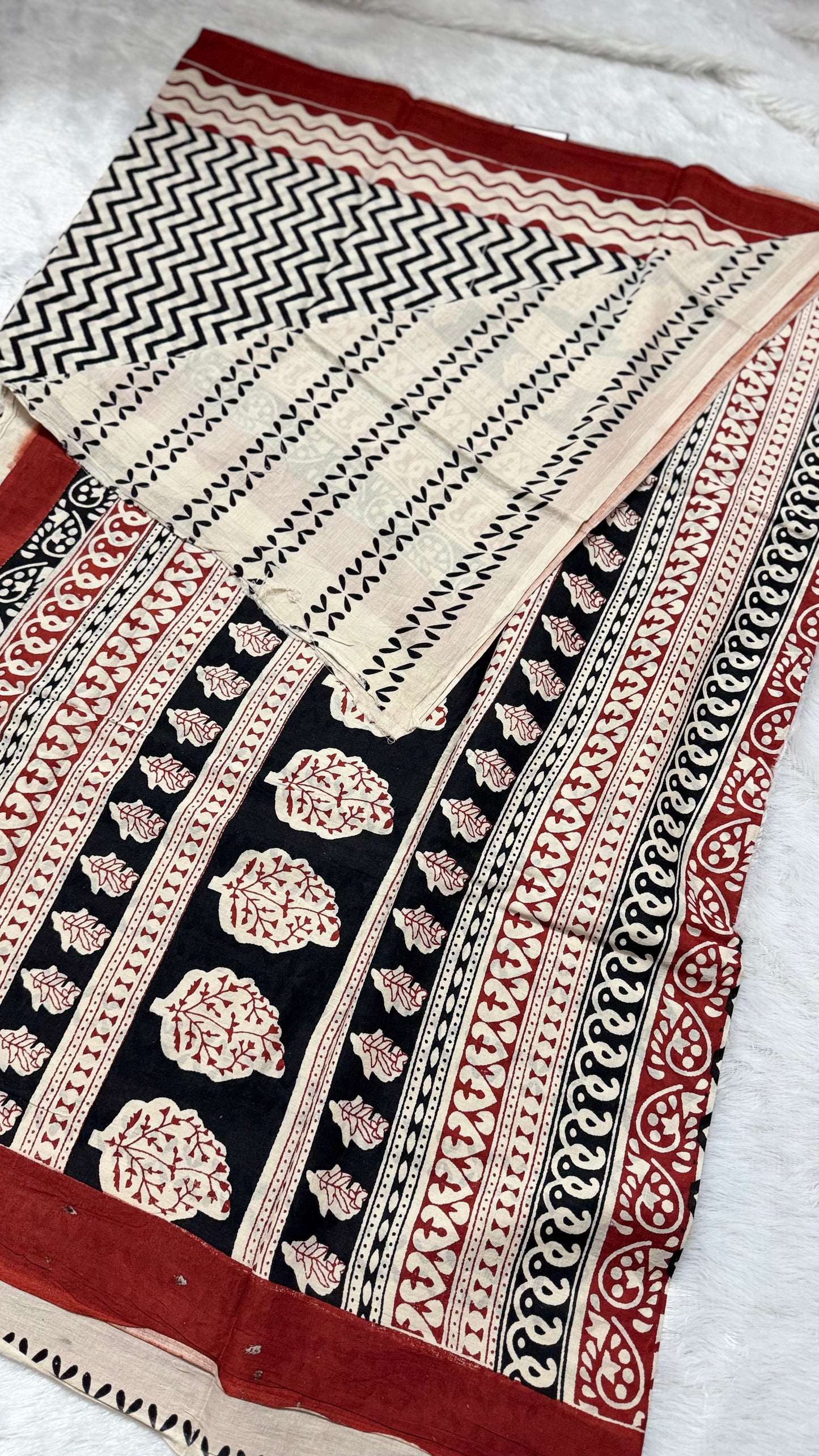 Red & Black Hand-Block Printed Pure Jaipur Cotton