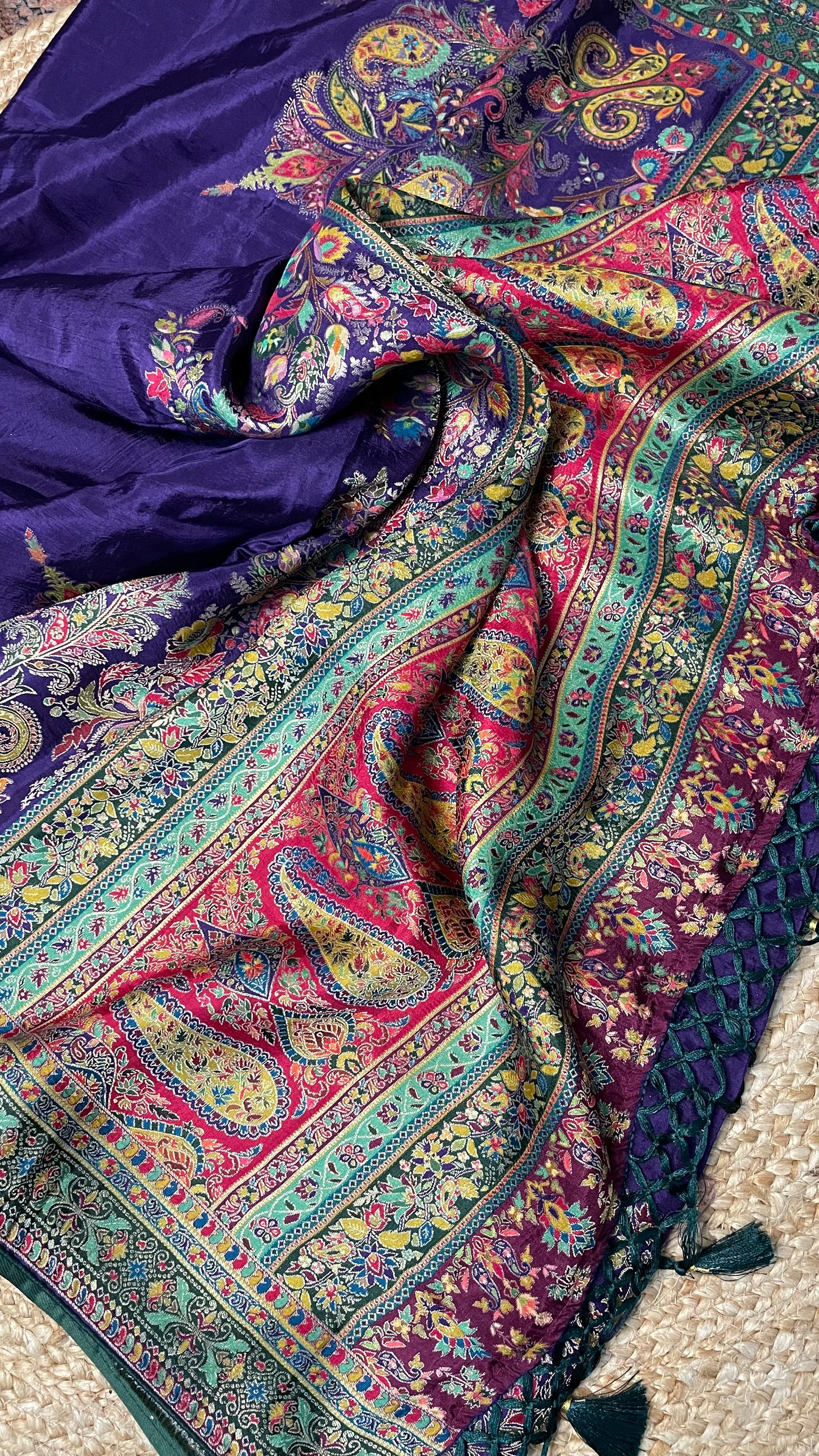 VIOLET PASHMINA SILK SAREE WITH WEAVING.