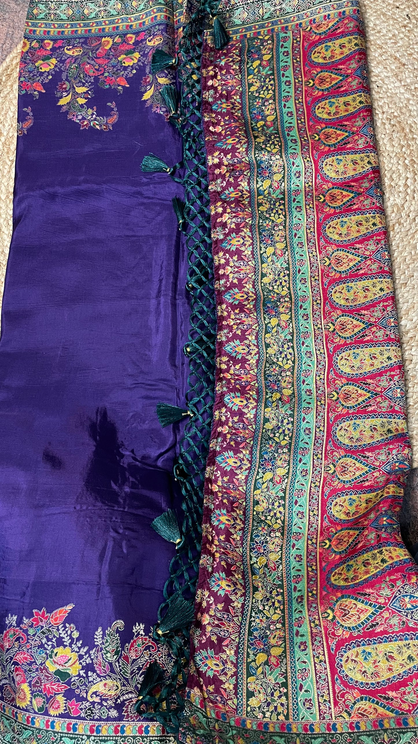 VIOLET PASHMINA SILK SAREE WITH WEAVING.
