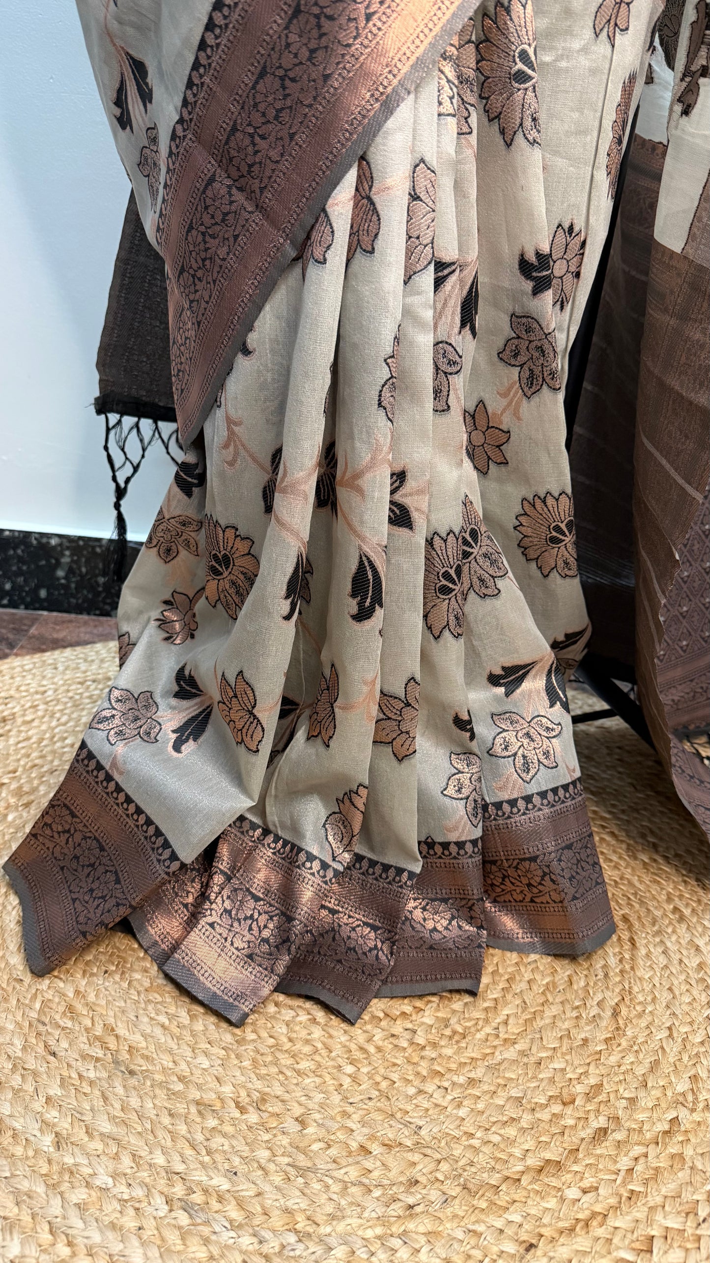 Off white and black border Kia-Silk Saree