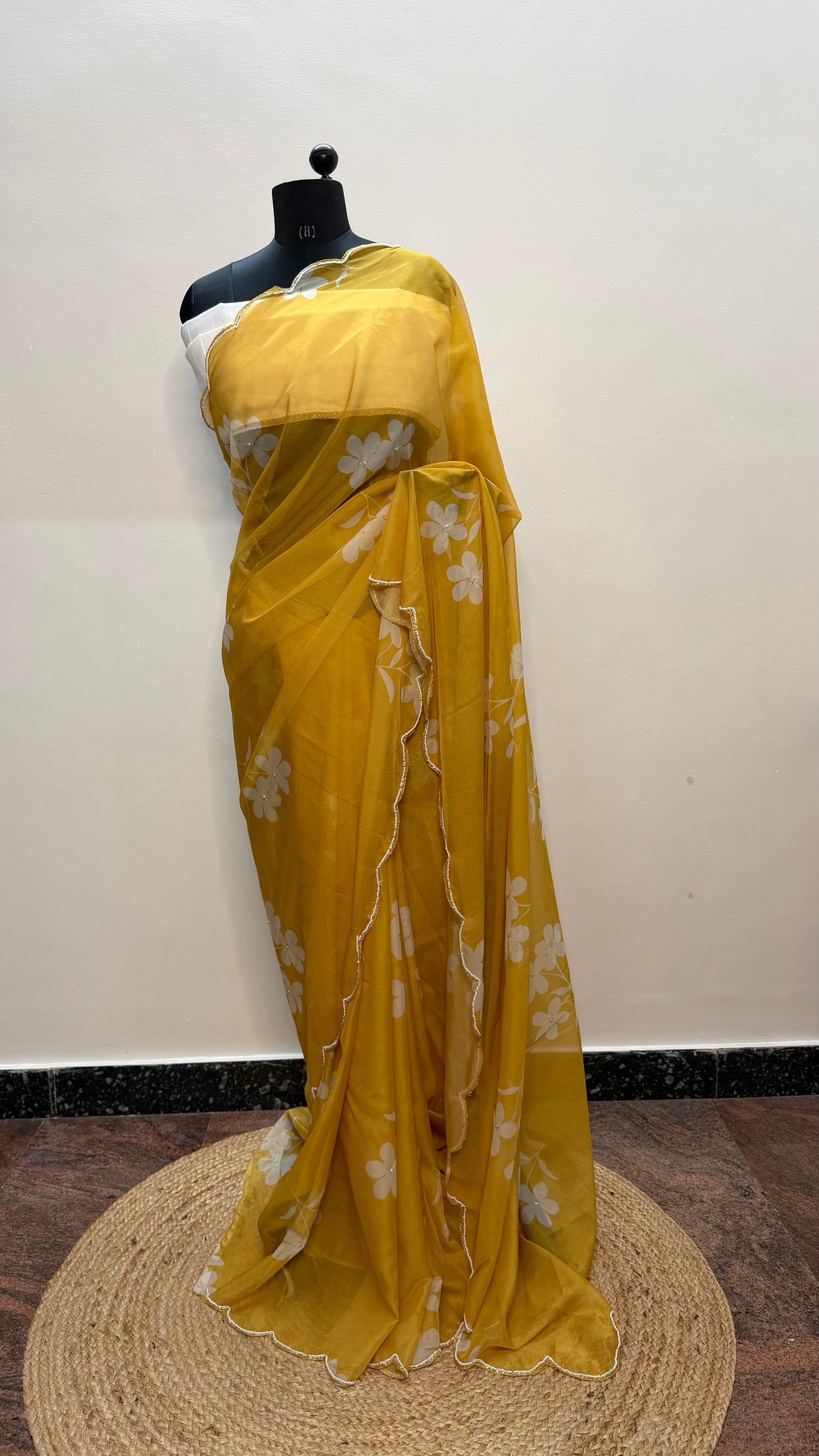 Mustard yellow soft Organza Saree.