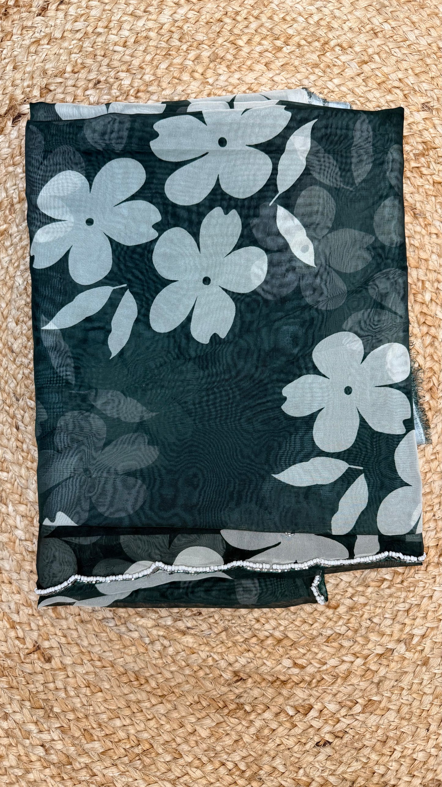 Bottle green soft Organza Saree.