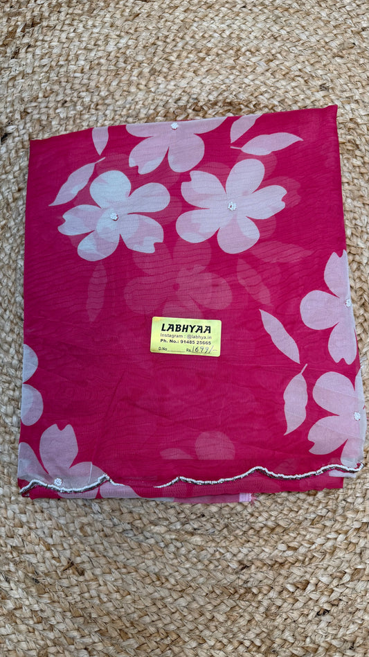 Barbie pink soft Organza Saree.