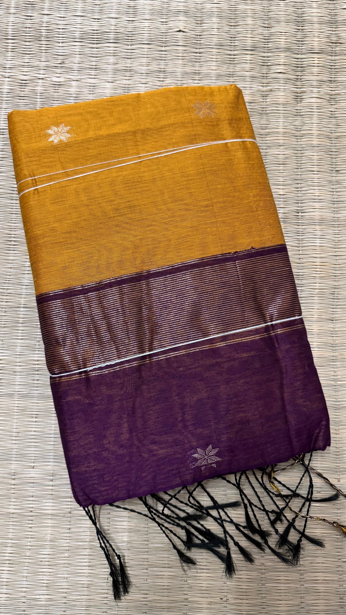 Mustard Yellow & Magenta Maheshwari Cotton.
