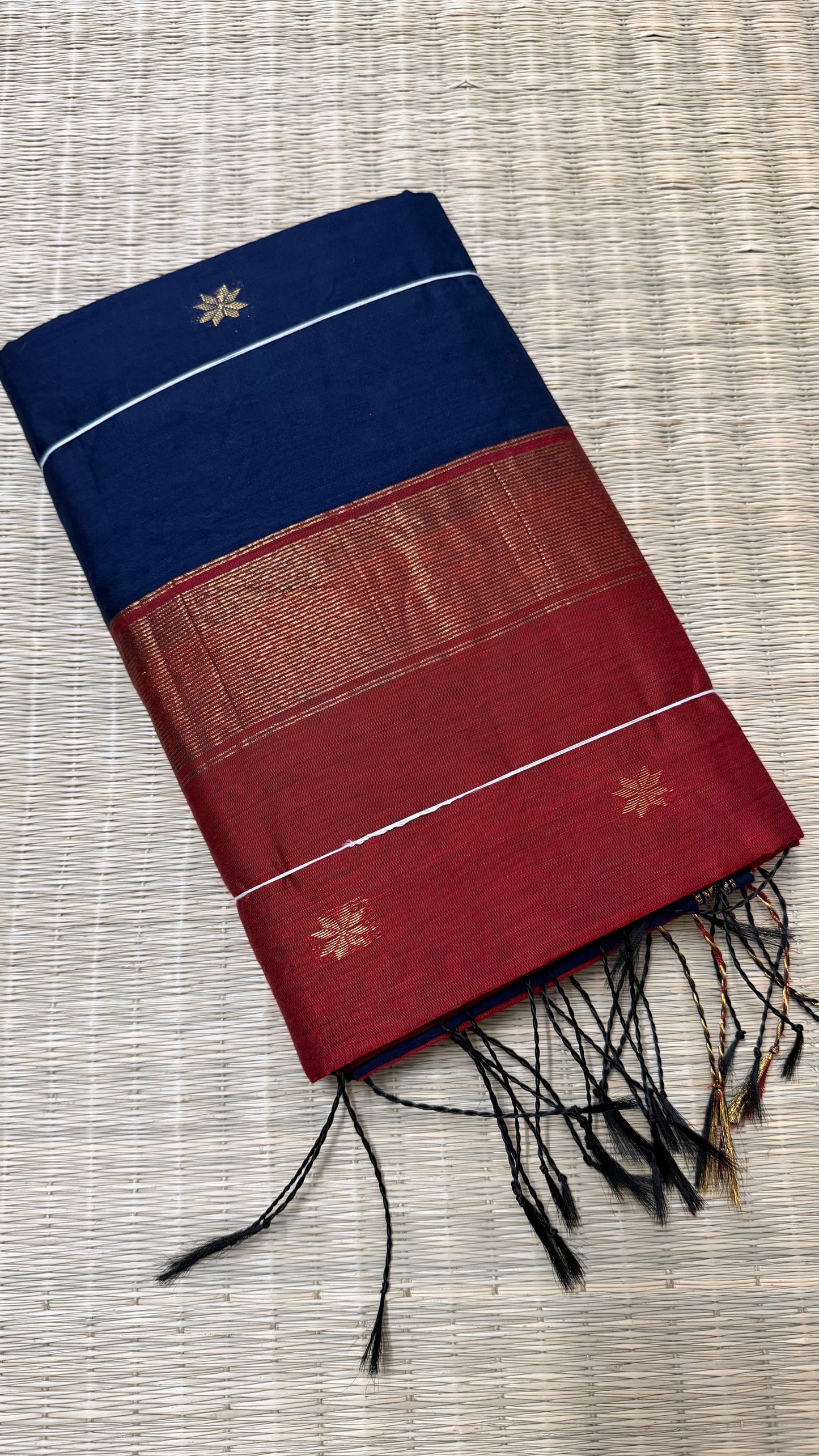 Navy Blue & Red Maheshwari Cotton.